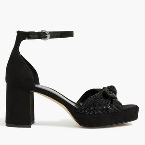 J. Crew Rhinestone Bow Platform Heels Glass Upper Rubber Sole with Flocking